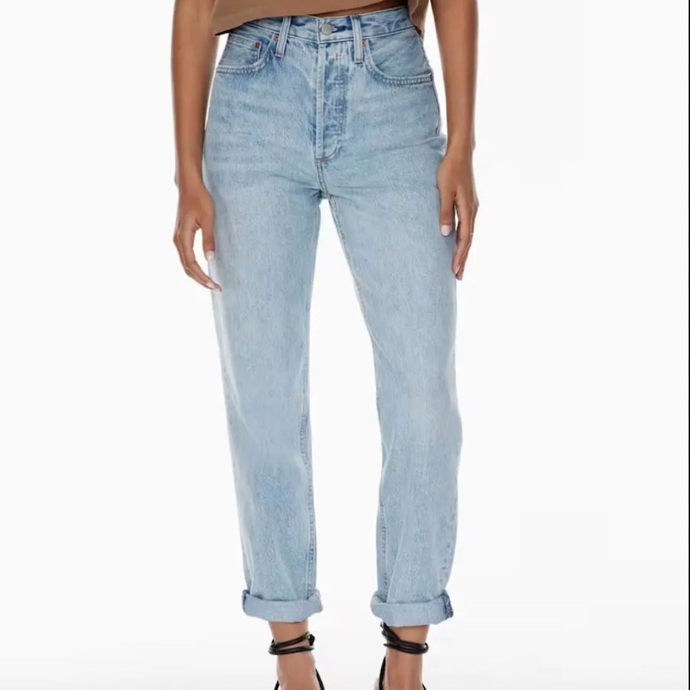 Denim Forum Sky Blue The Boyfriend High Rise Loose Button Fly Straight Jeans